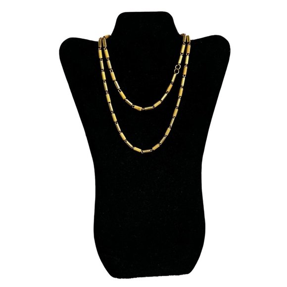 Vintage Tube Chain Link Necklace Long 16 in Drop Gold Tone Textured - Picture 1 of 6